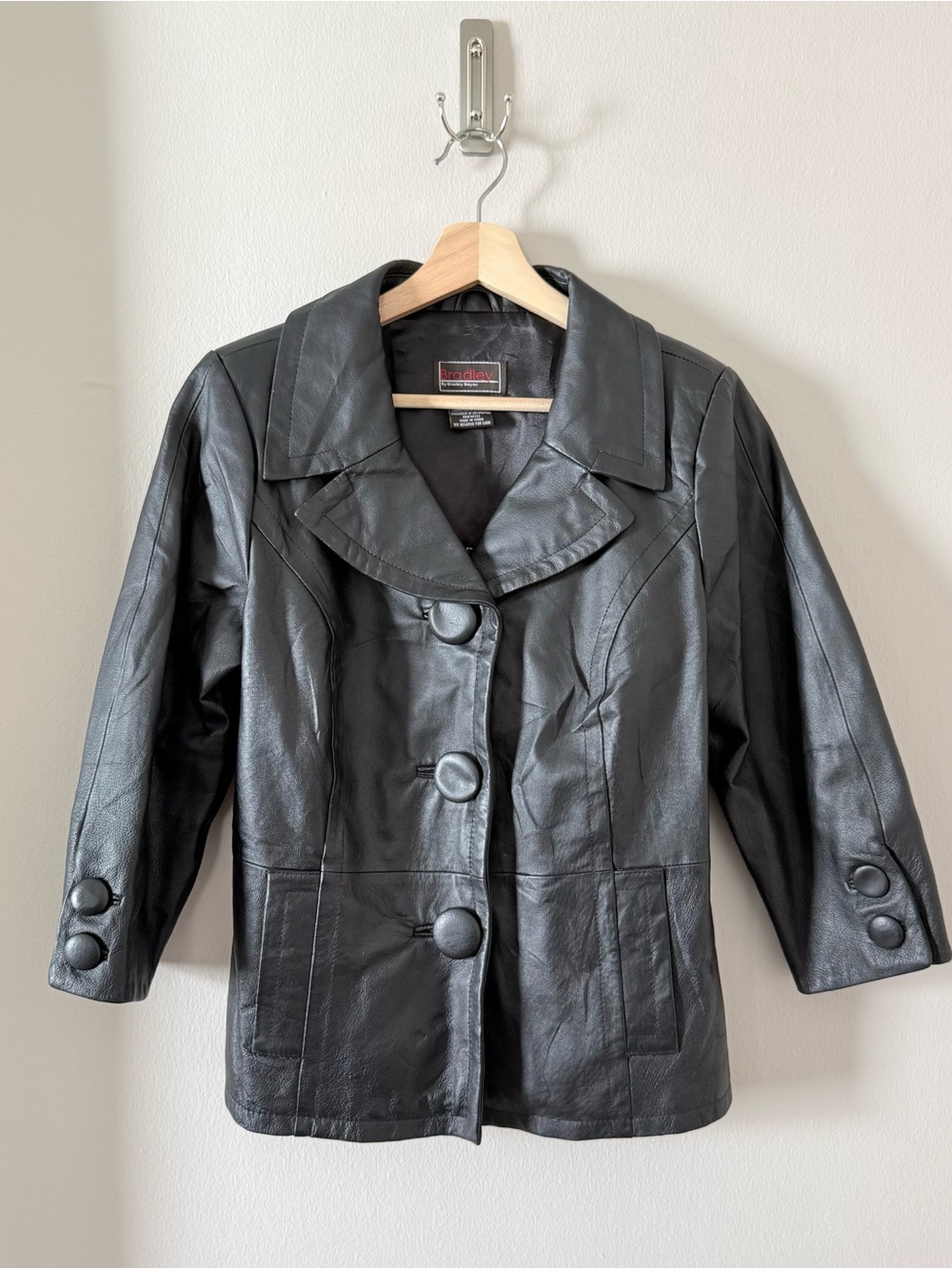 Vintage Bradley Bayou Black Leather Blazer 90s Size S